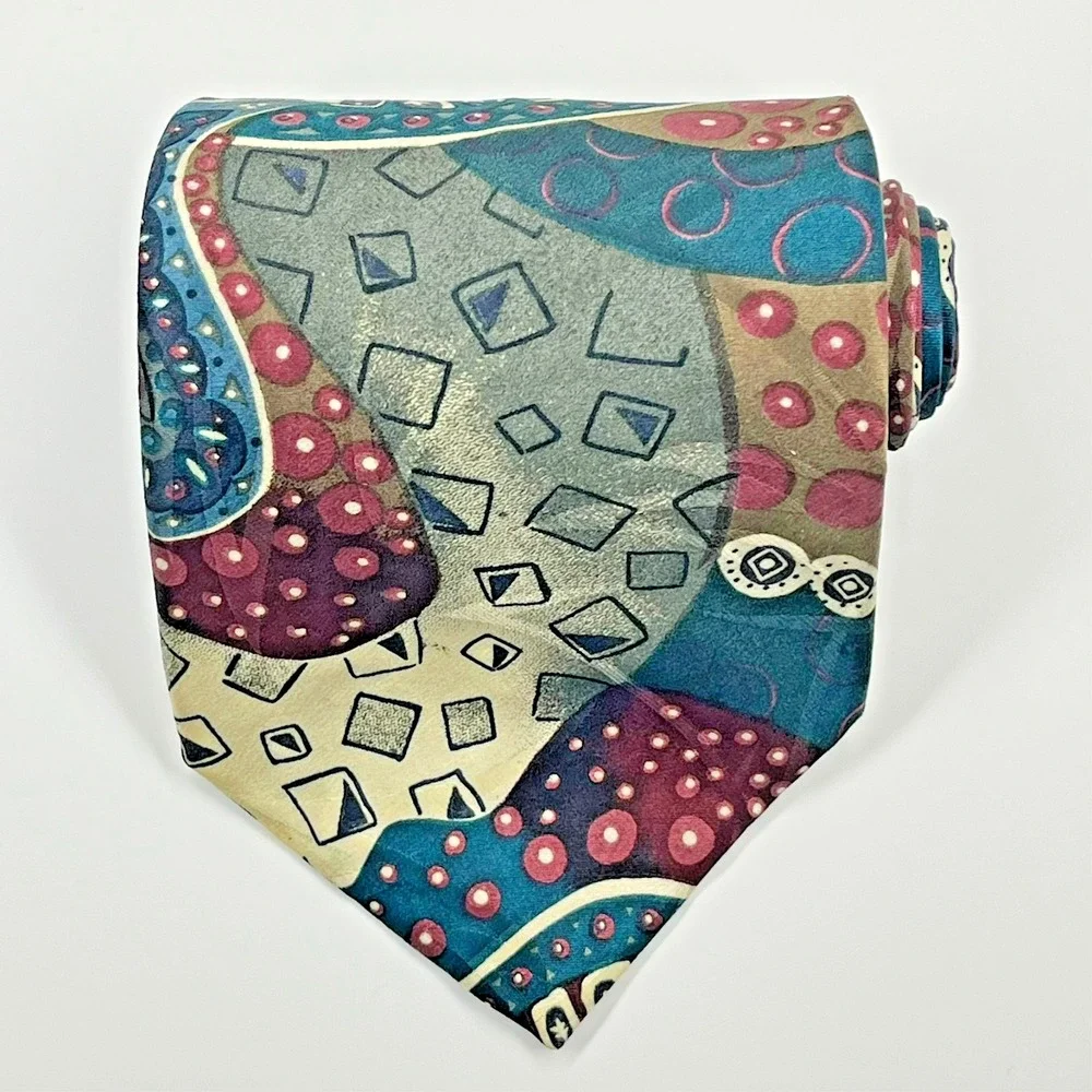 Monsieur Givenchy Silk Men's Necktie Abstract Geometric Artsy Mixed Shapes *Flaw